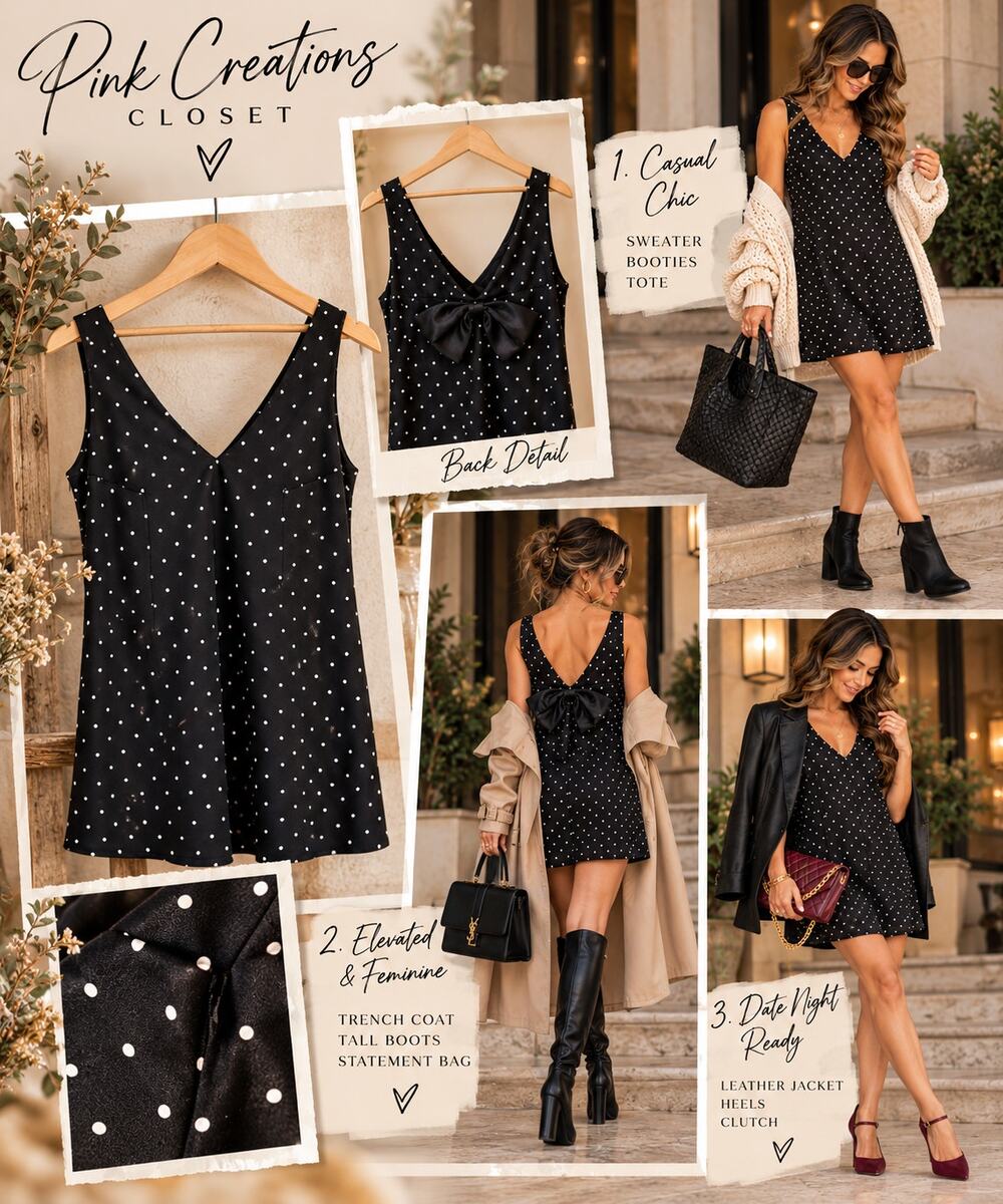 Black Polka Dot Mini Dress V Neck Bow Back Sleeveless SIZE 4